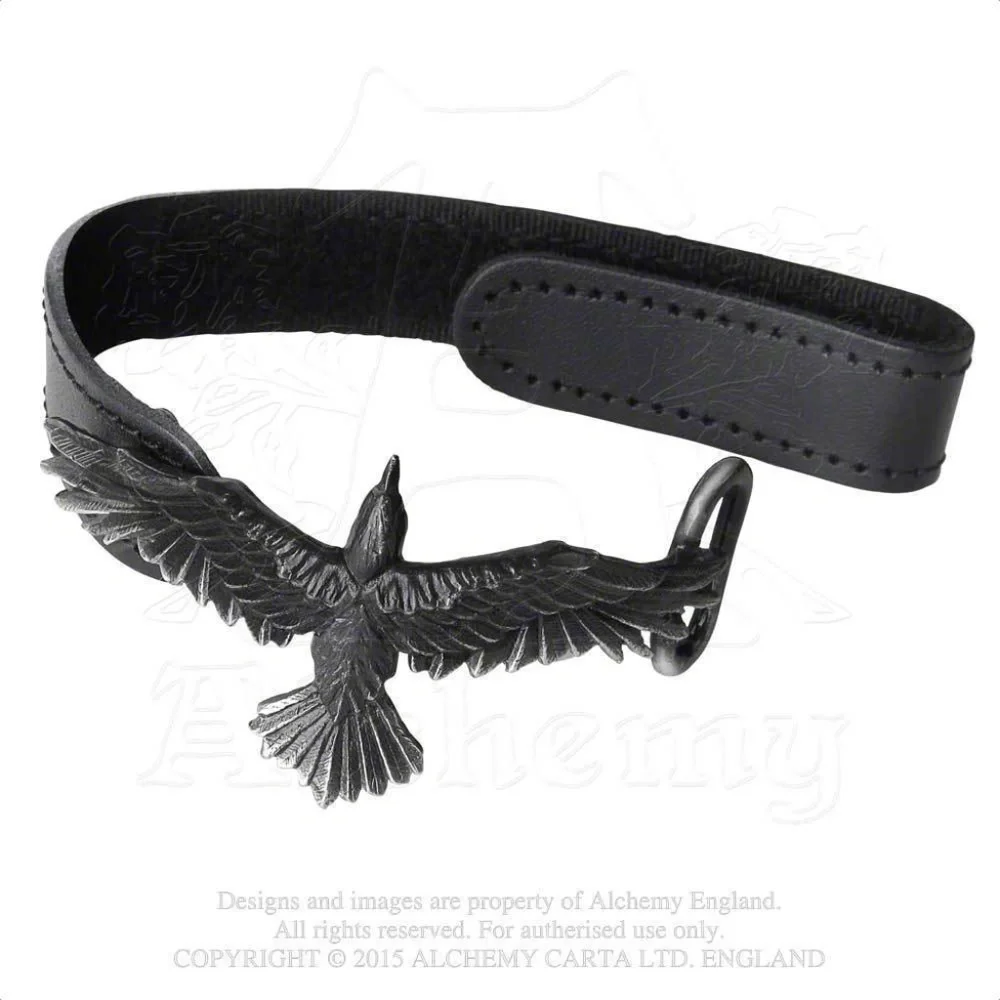 Raven Adjustable leather Strap Bracelet Unisex Alchemy Gothic UK unisex